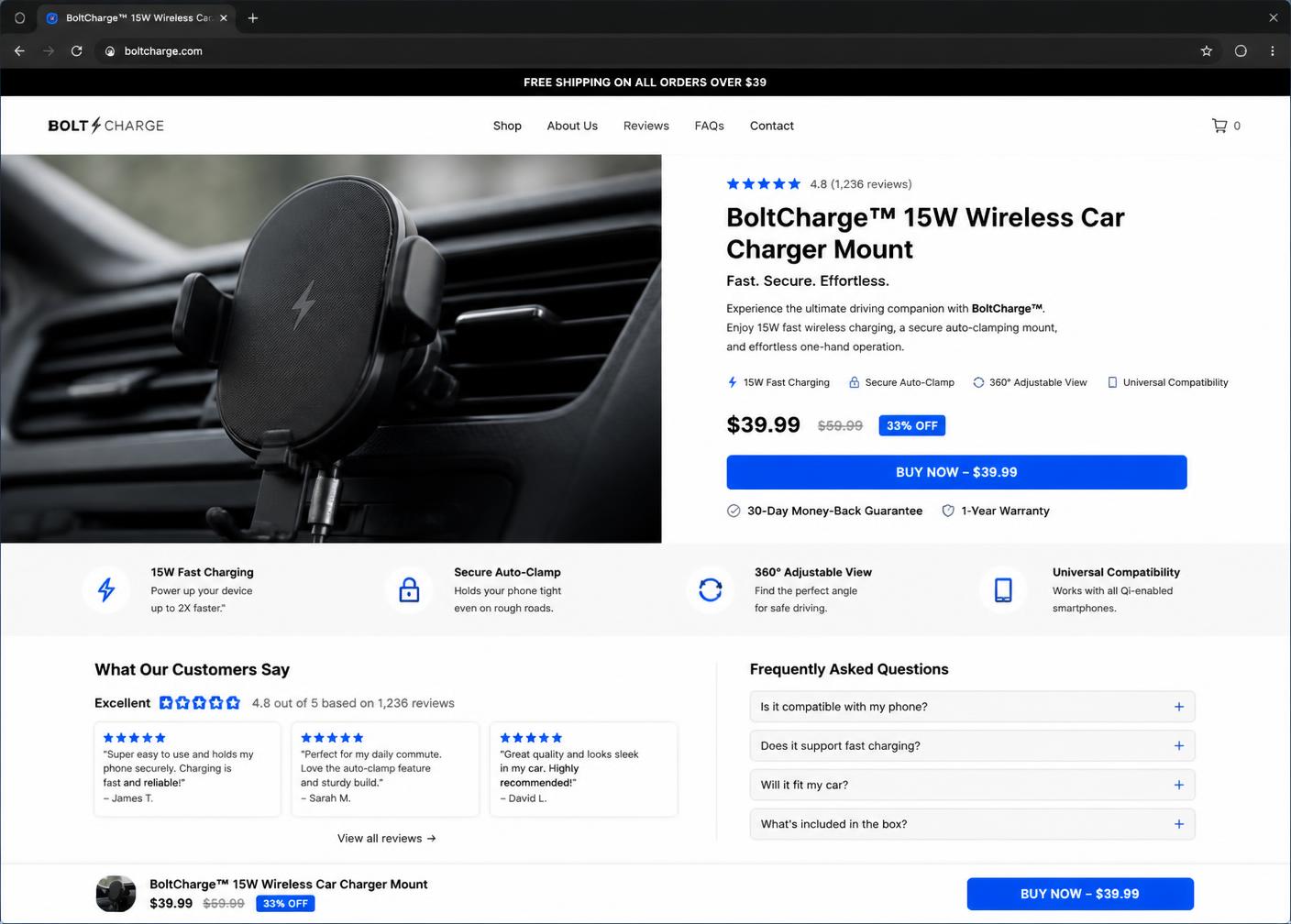 Desktop mockup of a high-converting product landing page